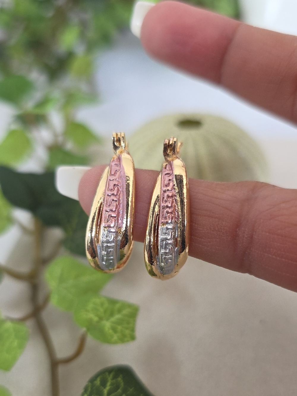 Tri-Color Hoop Earrings - Gold, Rose & Silver Tone - Elegant Oval Hoops